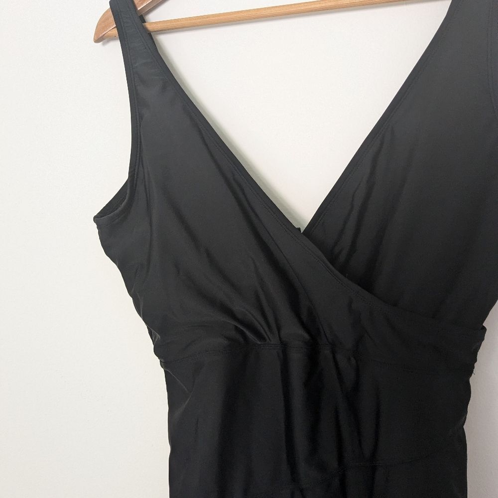 Tommy Hilfiger Black Ruched Front Wrap One Piece Swimsuit - Picture 3 of 6